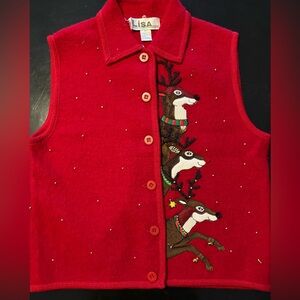 Charming lovely ugly holiday christmas sweater vest with reindeer.
